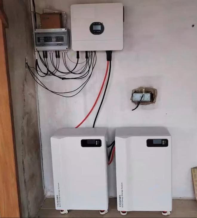 Saftec home energy storage battery installed on garage wall