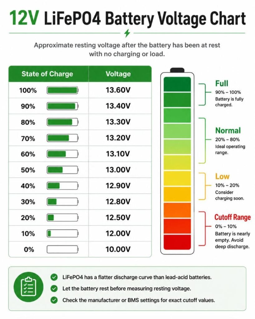 12V LiFePO4 Battery Voltage Chart